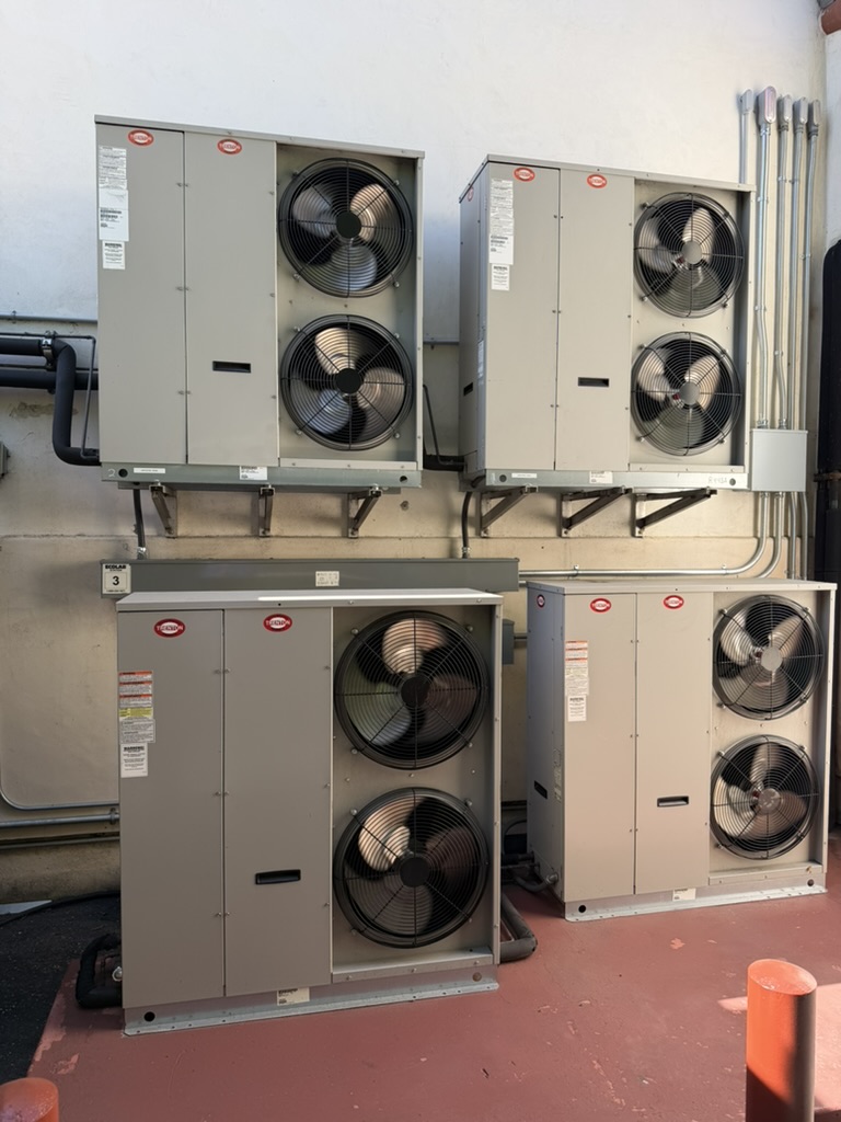 DCW installed commercial refrigeration condensing units mounted on wall